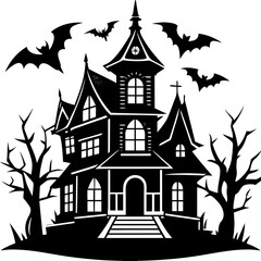 HAUNTED HOUSE SVG , Halloween Bundle Svg,,Halloween haunted house, Instant Download, silhouette, Svg cut file, clip art,, cricut, Spooky House SVG, Bats