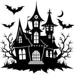 HAUNTED HOUSE SVG , Halloween Bundle Svg,,Halloween haunted house, Instant Download, silhouette, Svg cut file, clip art,, cricut, Spooky House SVG, Bats