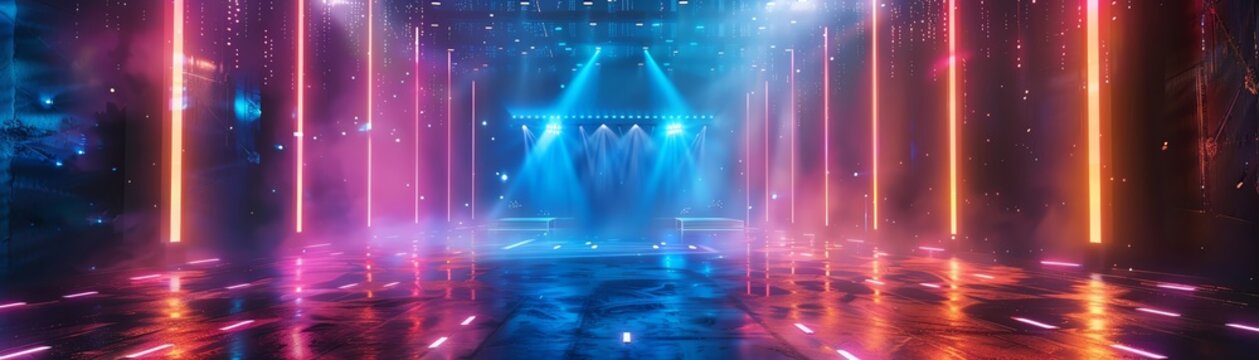 Holographic music performance, virtual concert, futuristic stage design
