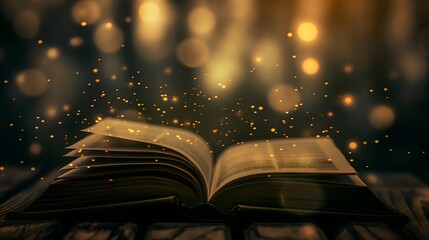 An ancient open magic book, perfect for an ancient book wallpaper against a dark mysterious background