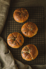 High angle of 4 garlic breads on the grill