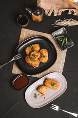 High angle of a plate of croquettes