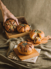a single garlic bread on a rectangular plate