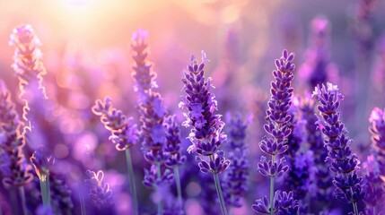 Beautiful purple lavender flowers swaying in the wind.