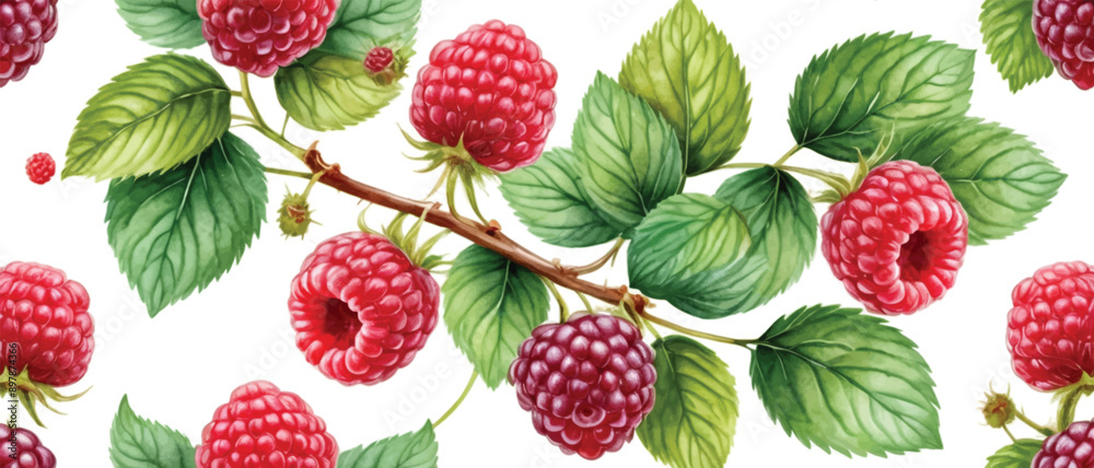 Poster Raspberries pattern background watercolor style4