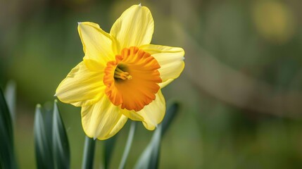 Close-up of a single daffodil with a bright yellow center.