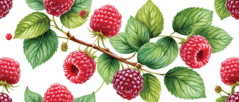 Raspberries pattern background watercolor style4