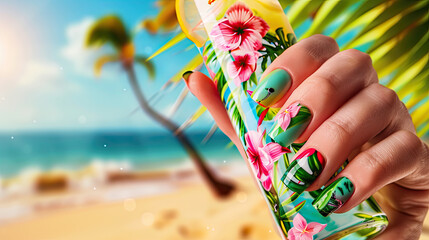 Vibrant Tropical Nail Art