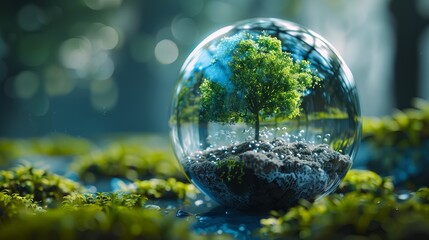 World Ozone Day Background: Eco Concept with Green Planet and Trees