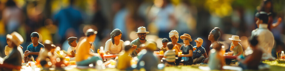 Miniature Figures Having a Picnic in the Park on a Sunny Day
