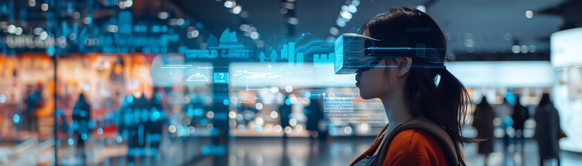 Fototapeta premium Smart retail, holographic shopping assistant, advanced store technology