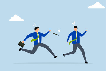 Fail baton pass, mistrust partner businessman fail Baton pass lose business competition.