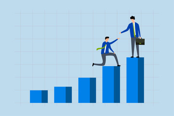 Fototapeta premium Manager support to achieve target, businessman support team member giving hand to help reach target.