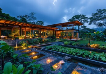 Fototapeta premium A sustainable resort with rainwater harvesting systems and organic gardens in Costa Rica