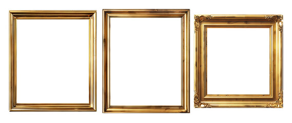 Ornate Gold Picture Frames Collection Isolated on Transparent Background