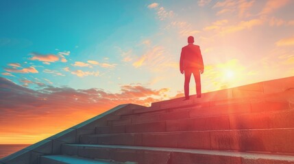 Man he heights of ambition and excellence on the mountain. The spirit of ambition and the journey toward achieving greatness and personal growth.