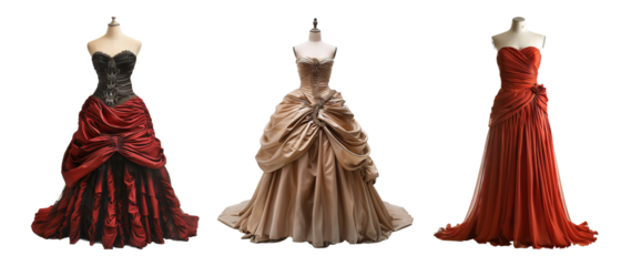  Elegant Victorian Style Dresses On Mannequins Isolated On Transparent Background