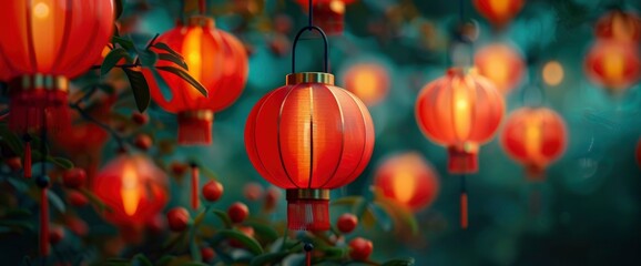 Golden And Red Chinese Lanterns Create A Festive And Classic Decorative Atmosphere