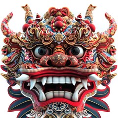 Fototapeta premium Ornate Red and Gold Dragon Mask with Fangs