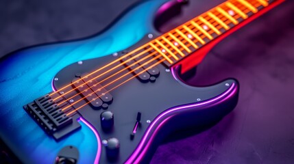 A vibrant electric guitar with glowing neon lights, showcasing stunning design and rich colors for music enthusiasts and artists.