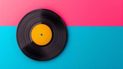 A vibrant vinyl record on a colorful background, perfect for music enthusiasts and retro-themed projects.