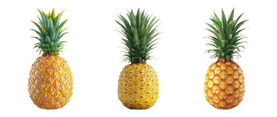 Fototapeta premium Pineapples in Different Stages of Ripeness Isolated on Transparent Background