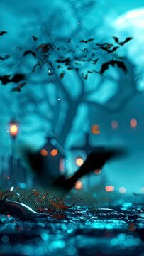 Happy Halloween featuring a spooky graveyard at night. seamless looping time-lapse virtual 4k video animation