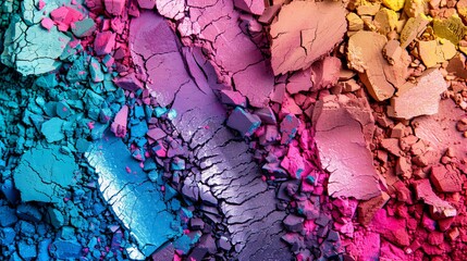 Fototapeta premium Crushed colorful eyeshadow powders, vibrant makeup texture. Beauty and cosmetics concept