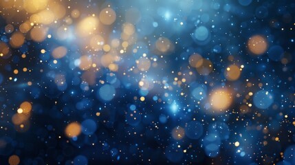 Fototapeta premium Abstract background new year, cheering crowd and blue and gold fireworks and celebrating holiday, copy space