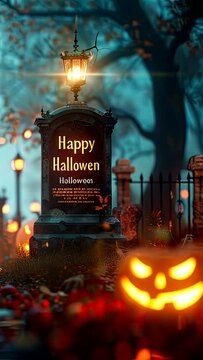 Happy Halloween featuring a spooky graveyard at night. seamless looping time-lapse virtual 4k video animation