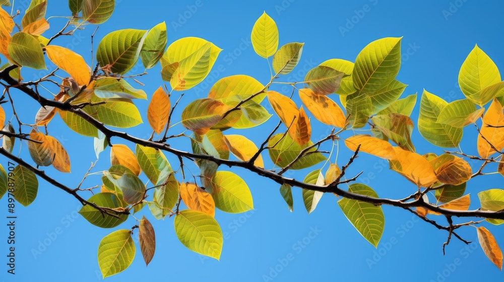 Wall mural branch tree with half leaves