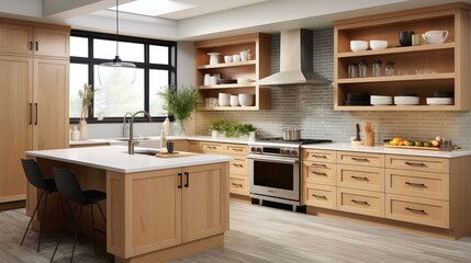 Fototapeta premium natural wood kitchen cabinets