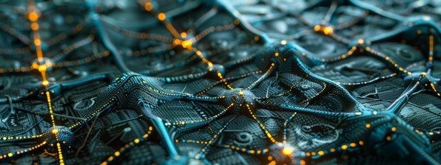 A futuristic neural network concept. Artificial intelligence and machine learning technologies, the complexity and innovation in neural network systems.