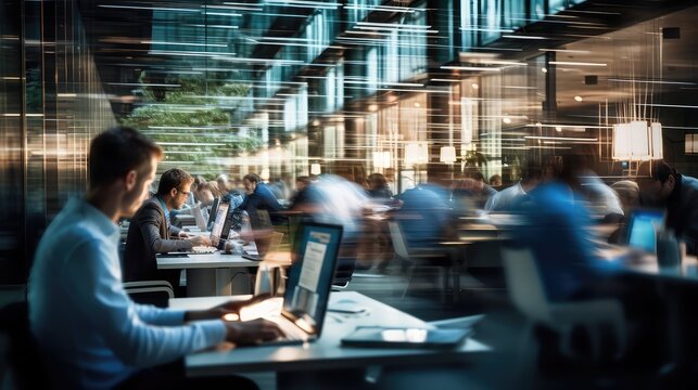 employees busy office blur