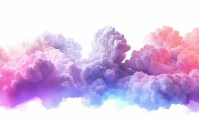 Fototapeta premium Vibrant 3D Abstract Fantasy Sky: Colorful Neon Clouds Isolated on White Background. Surreal Weather Phenomenon Rendered in Photorealistic Detail. Dreamlike AI-Generated 4K Wallpaper Showcasing Imagina