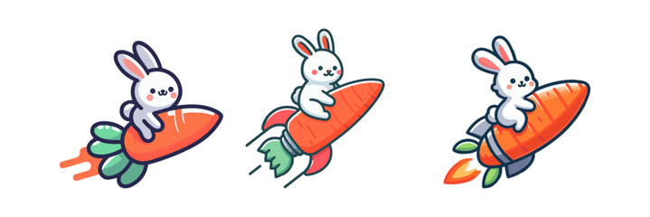 Obraz premium cute rabbit riding a carrot rocket