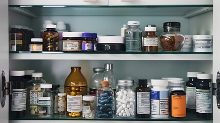 Medicine Cabinet Full of Pills and Supplements