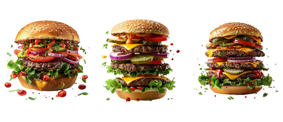 Delicious Burgers Isolated On Transparent Background