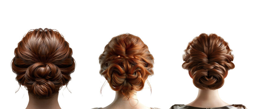 Elegant updo hairstyles isolated on transparent background