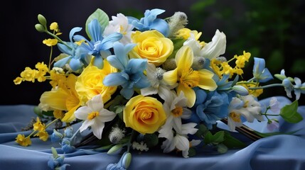 natural blue and yellow bouquet flowers images