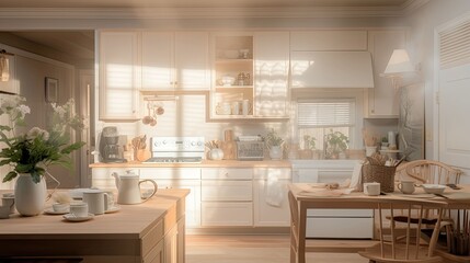 dreamy blurred interior home kitchen
