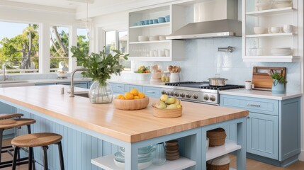 blue kitchen with island