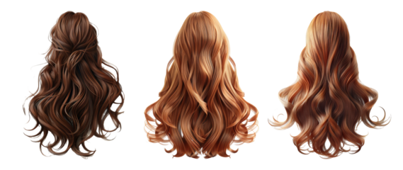 Long wavy hairstyles isolated on transparent background