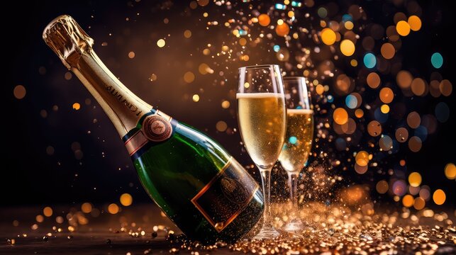 cork champagne bottle popping