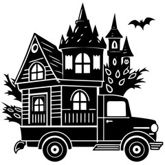 truck on the street ,architecture, building, church,