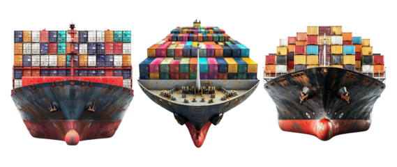 Large container ships loaded with cargo isolated on transparent background
