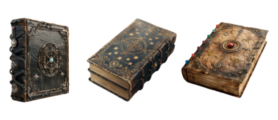 Vintage magic spell books isolated on transparent background