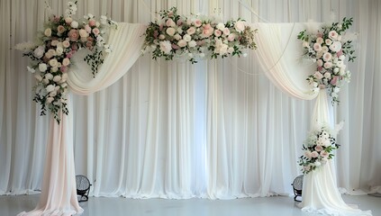 Elegant White Wedding Stage Decor with Floral Arrangements