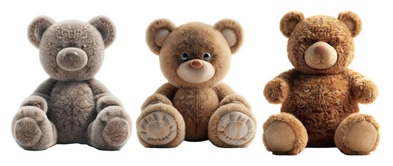 Plush Teddy Bears Collection Isolated On Transparent Background