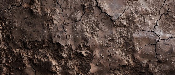 Panoramic close-up, high detail scan of mud-stained wall texture, Generative AI